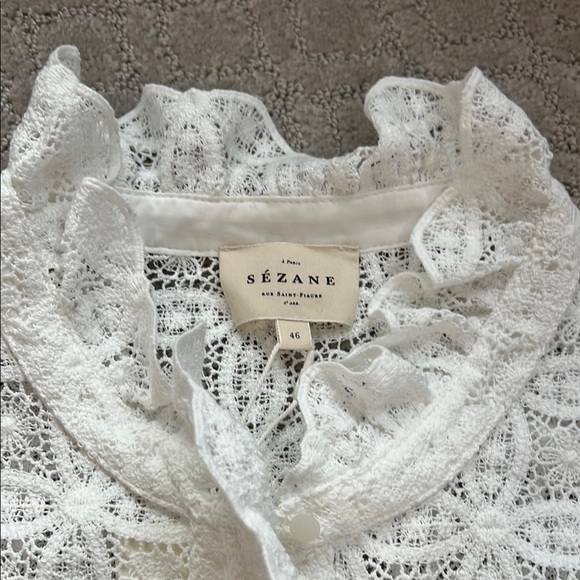 Sezane CHLO SHIRT White Lace Button-Up Blouse NWT - Size 14 (46) - Picture 2 of 7